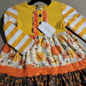 AnnLoren Autumn Pumpkin Floral Long Sleeve Dress